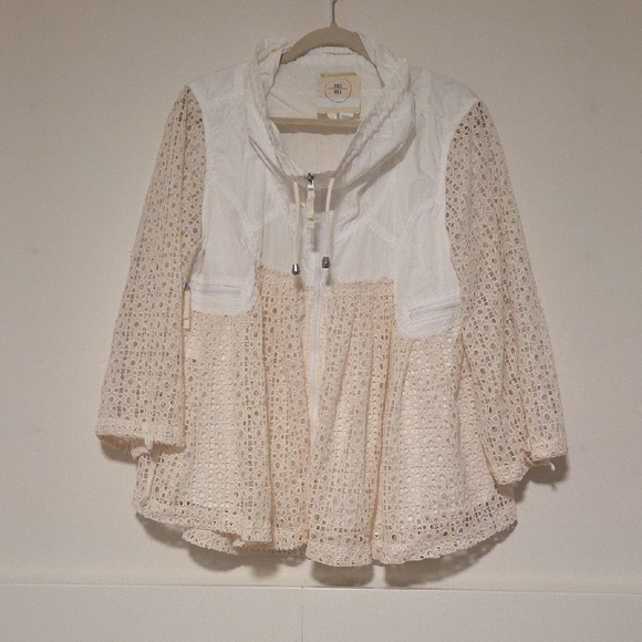 By Anthropologie Jackets & Blazers - Anthropologie Hei Hei Women Ivory Cream Eyelet Swing Windbreaker Jacket Sz L euc